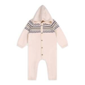 NEW VIVERANO ORGANICS baby fair isle sweater knit hooded jumpsuit in natural